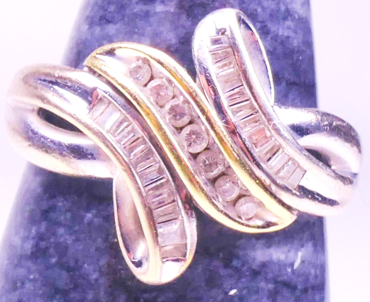 925 Sterling Silver & 14K Gold Two-Tone Round & Baguette Diamond Swirl Ring