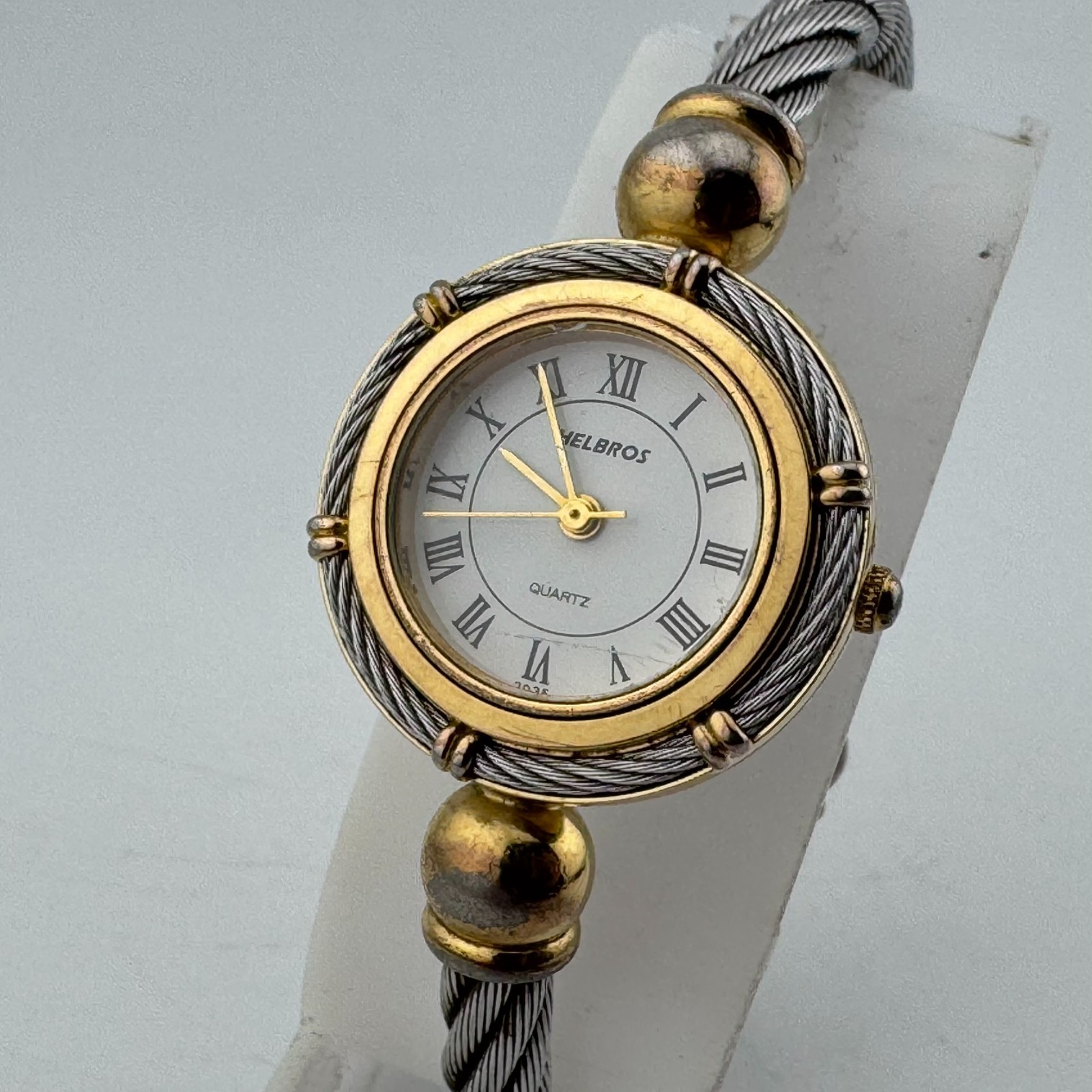 Helbros Quartz Watch Women Dual Tone Wire Cuff 5 Changeable Bezels New Battery