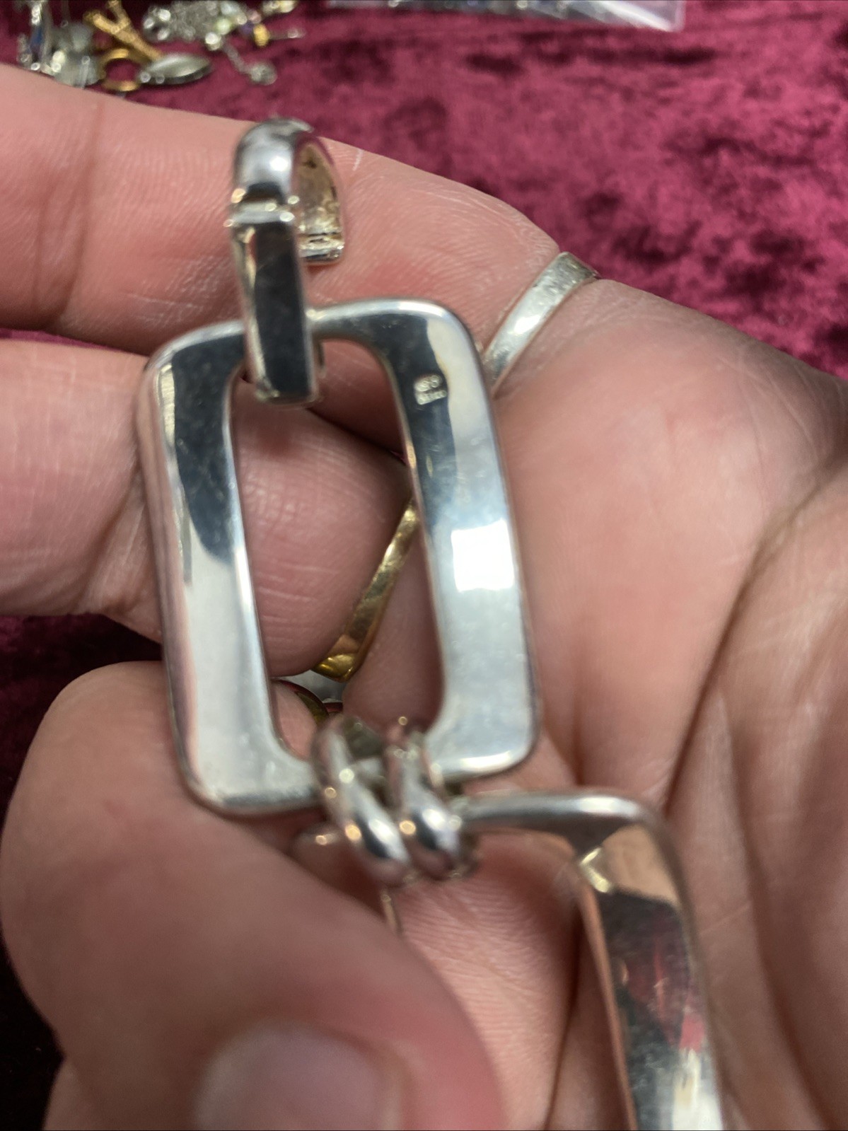 Vintage Marked 925 Sterling Silver Italy Large Square Link Bracelet 7.5” 38gr.