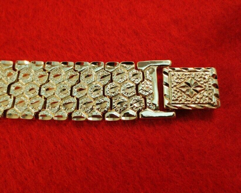7- 9 INCH 14KT PLATED DESIGNER ILLUSION NUGGET 3/4 INCH WIDE BRACELET i180