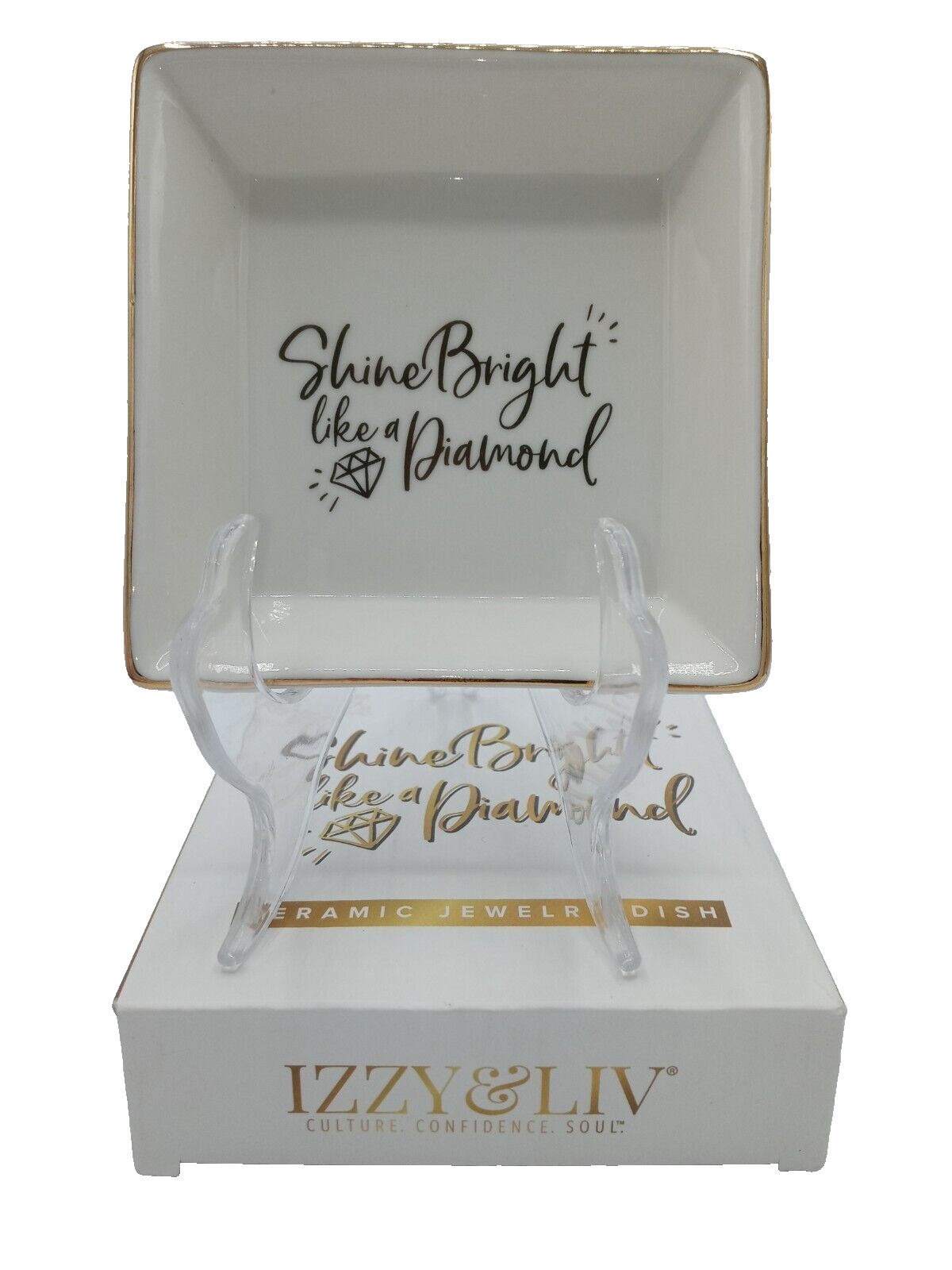 Izzy & Liv Ceramic Jewelry Trinket Dish “Shine Bright like a Diamond” with Box