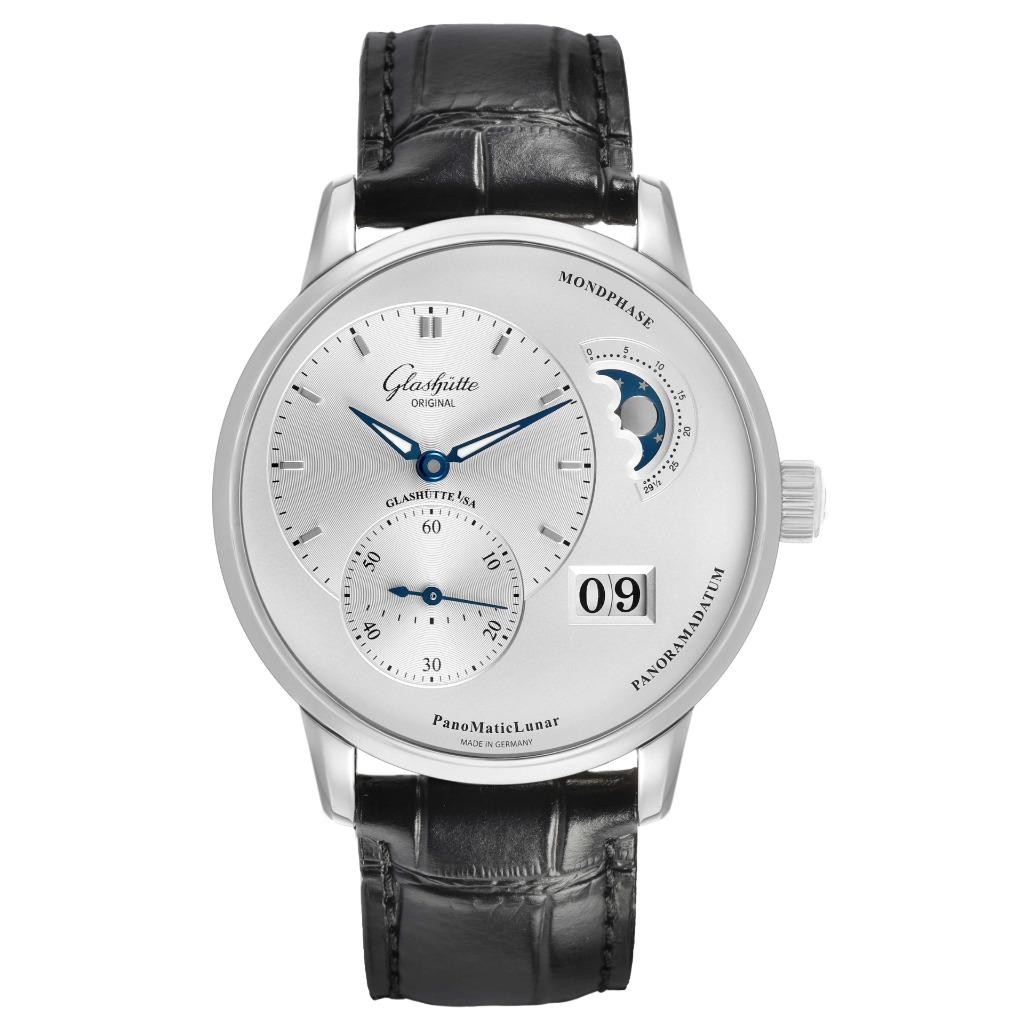 Glashutte PanoMaticLunar Steel Silver Dial Mens Watch 1-90-02-42-32-61 Box Paper