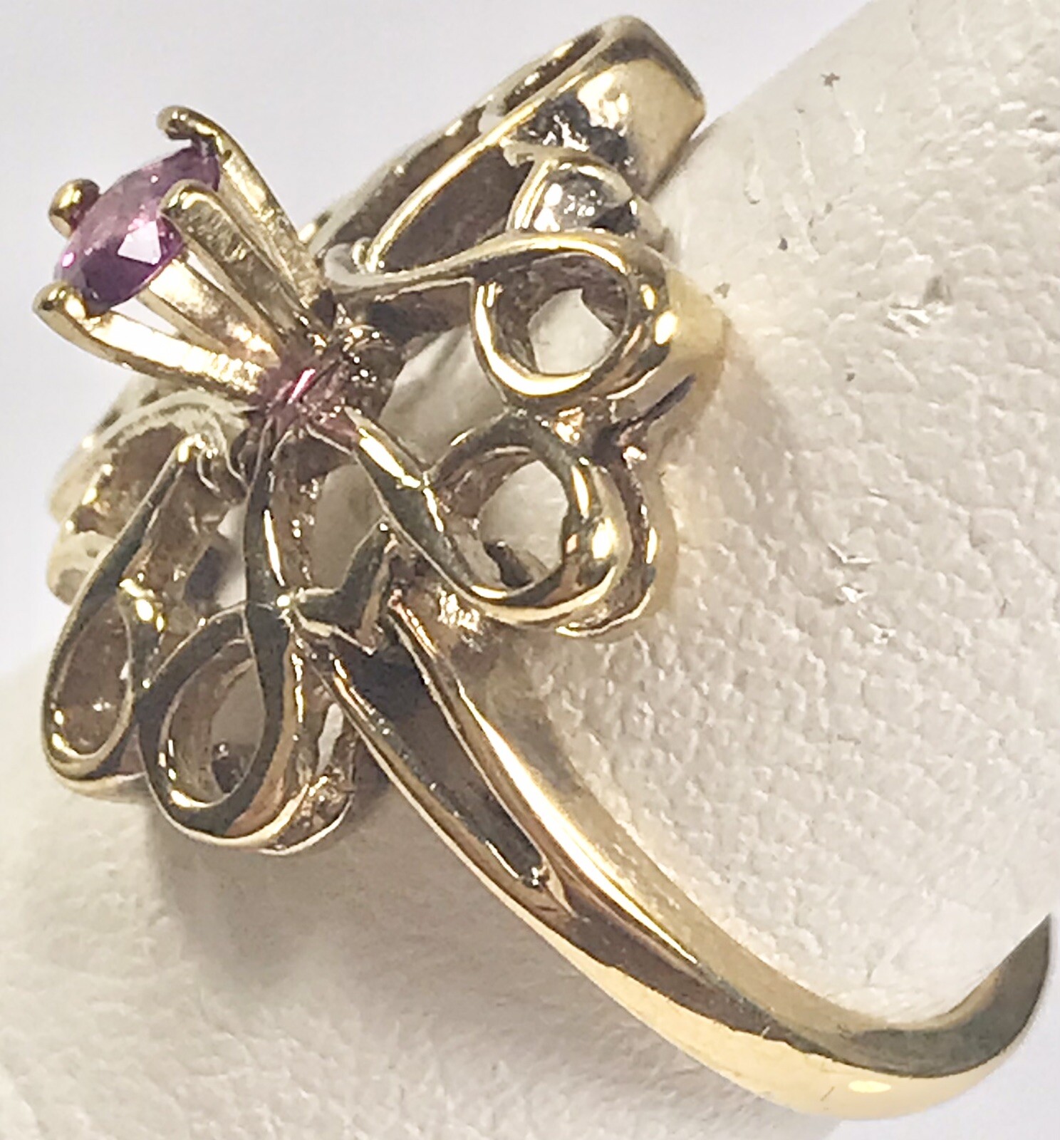 AVON STERLING 925 VERMEIL PURPLE STONE FILIGREE RING (C90A)