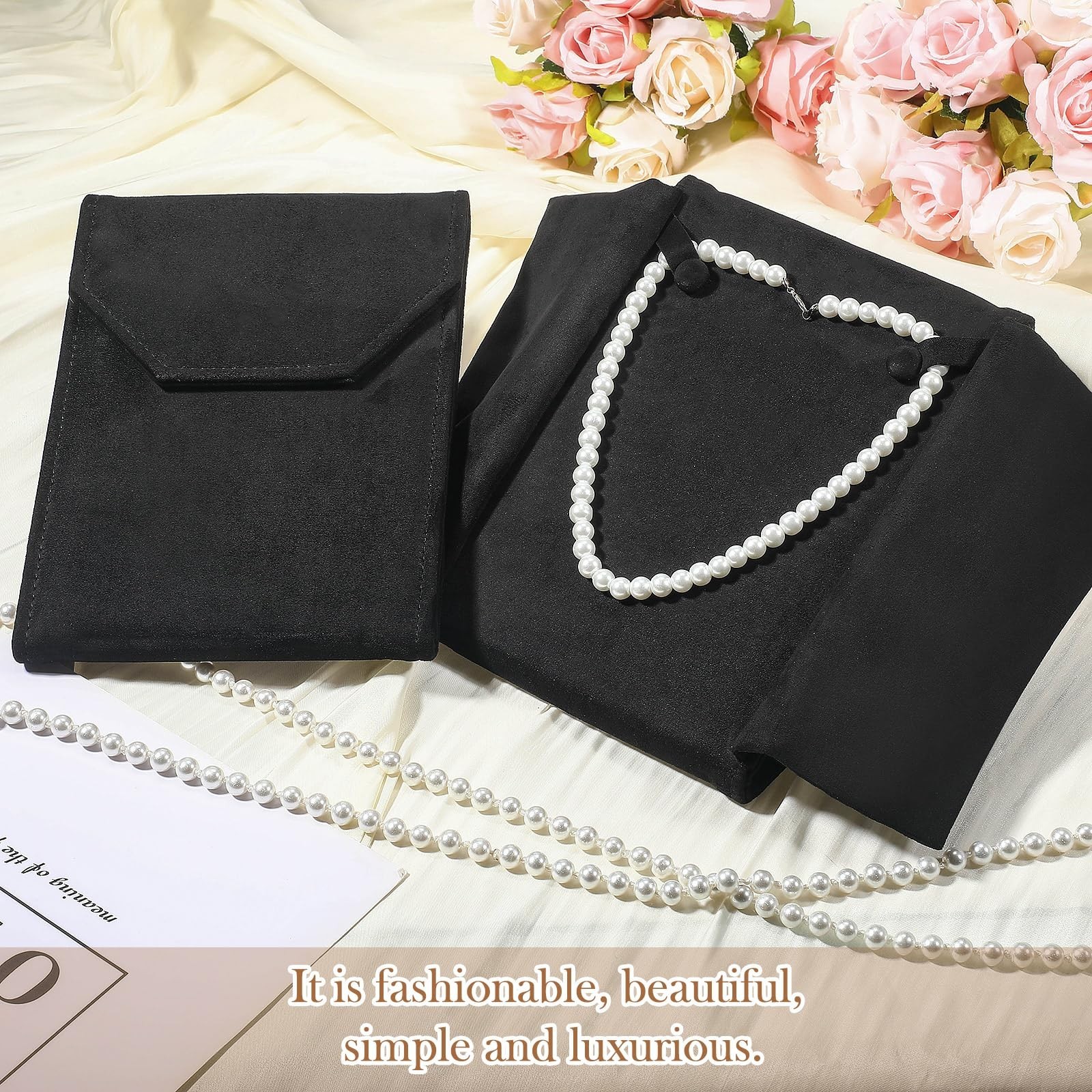 6 Pcs Velvet Necklace Organizer Travel Jewelry Display Pouch Gift Bag – Black