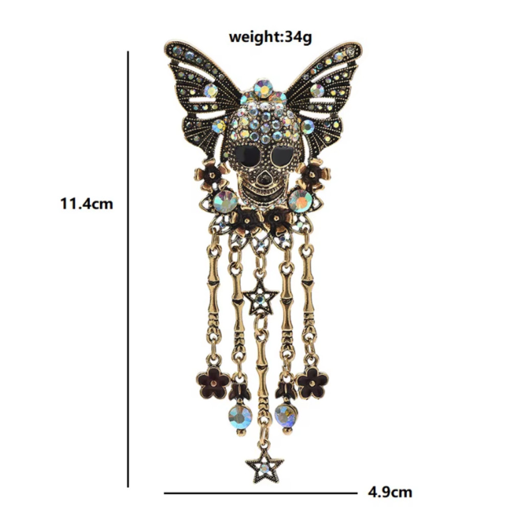 Vintage Halloween Skull Butterfly Brooch&Costume Crystal Gothic Pin Jewelry Gift