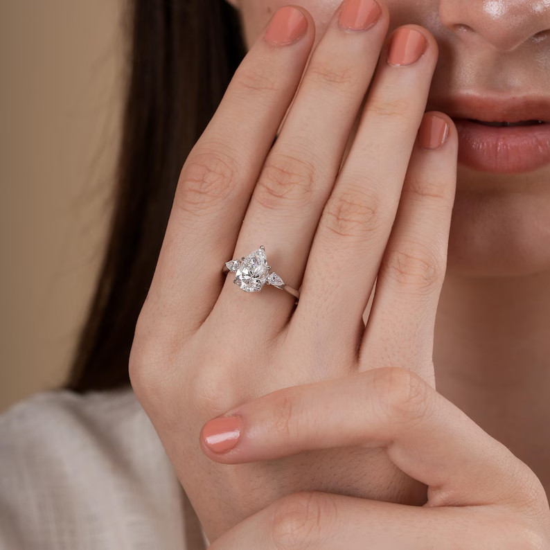 14K White Gold Pear Shape Lab Grown Diamond FG VVS-VS Three Stone Ring 2.25 CTW