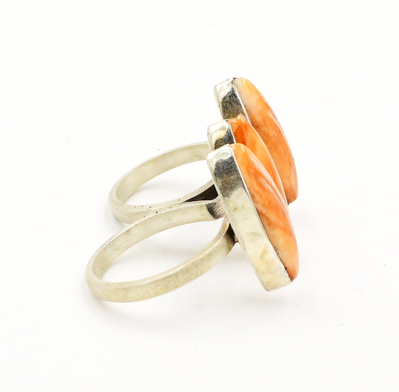 Sterling Silver 925 Unique Spiny Oyster Gemstone Two Finger Ring Sz 7.75 & 9.75