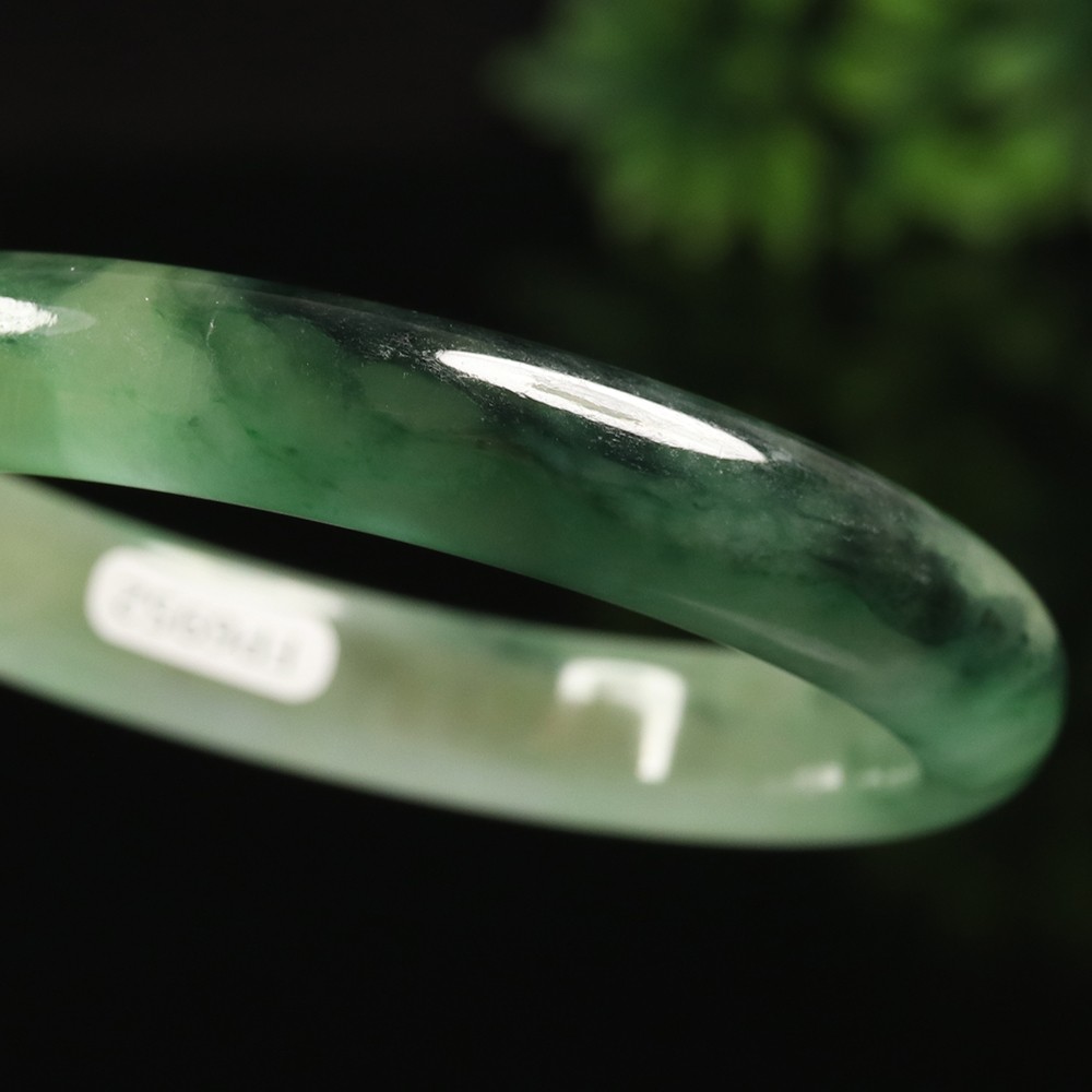 61mm White Emerald Green Jadeite Jade Bangle Bracelet Burma Jade Bangle A-13957