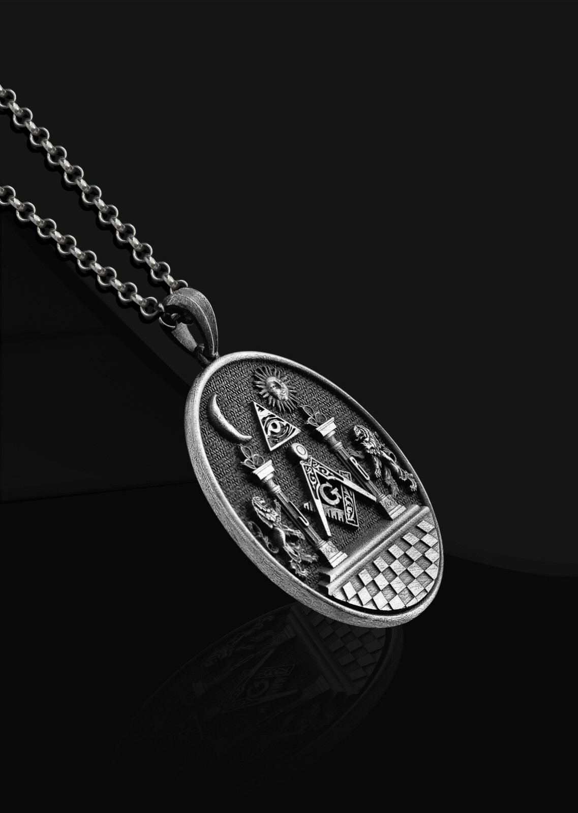 Masonic Oxidized Necklace 925 Sterling Silver Pendant Necklace Duty Free
