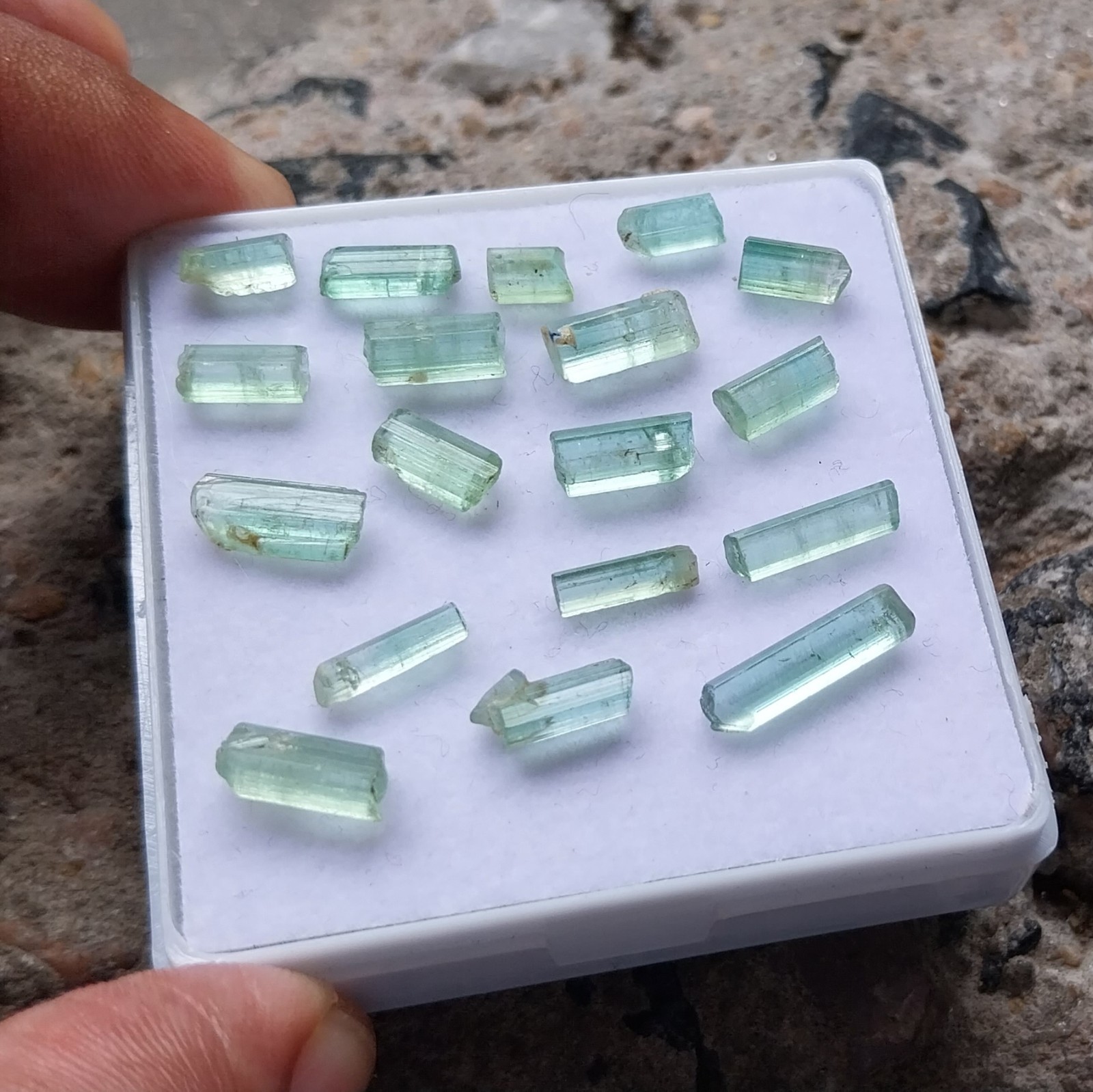 16 Ct 7 to 13 MM Natural Mint Green Tourmaline RAW Rough Pencil 17 Piece Lot