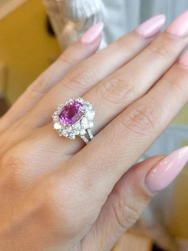 5.85 Ct Natural Pink Sapphire Diamond Engagement Ring 14k Solid White Gold 6 7 8