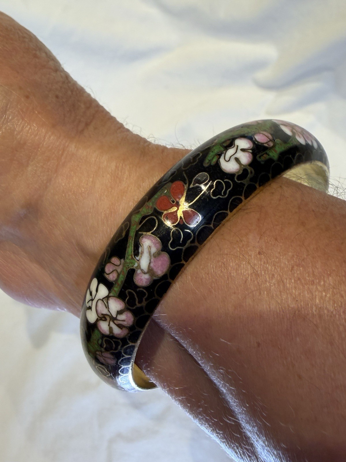 Vintage Chinese Export Cloisonné Bird Plum Blossom Bracelet