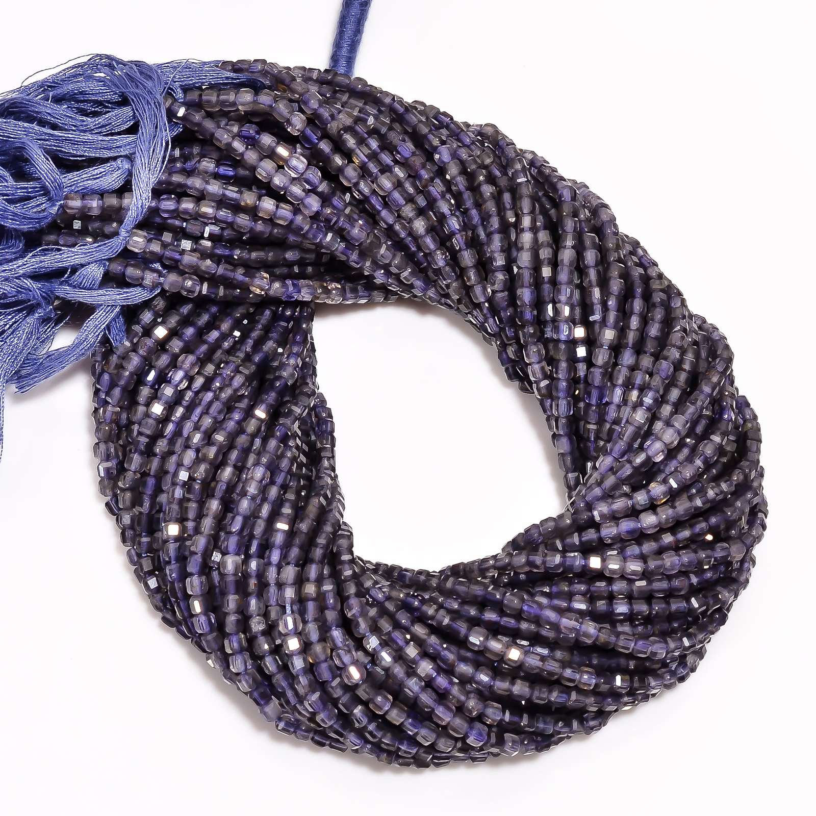 Natural Iolite Gemstone Box Shape Micro Faceted Beads 3X3 mm Strand 12.5″ EB-689
