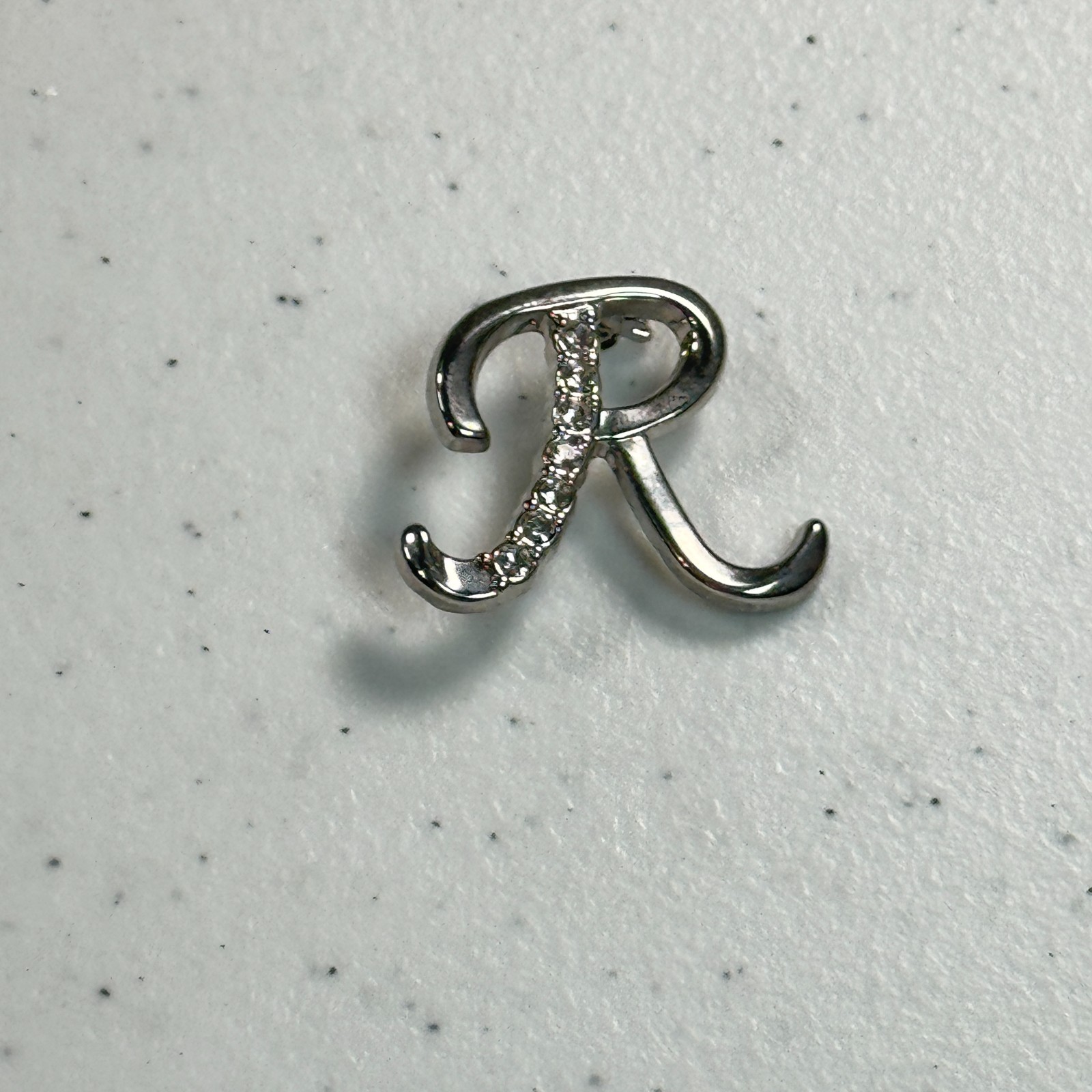 Rhinestone Initial R Brooch Silver Tone Letter Pin Personalized Monogram Jewelry