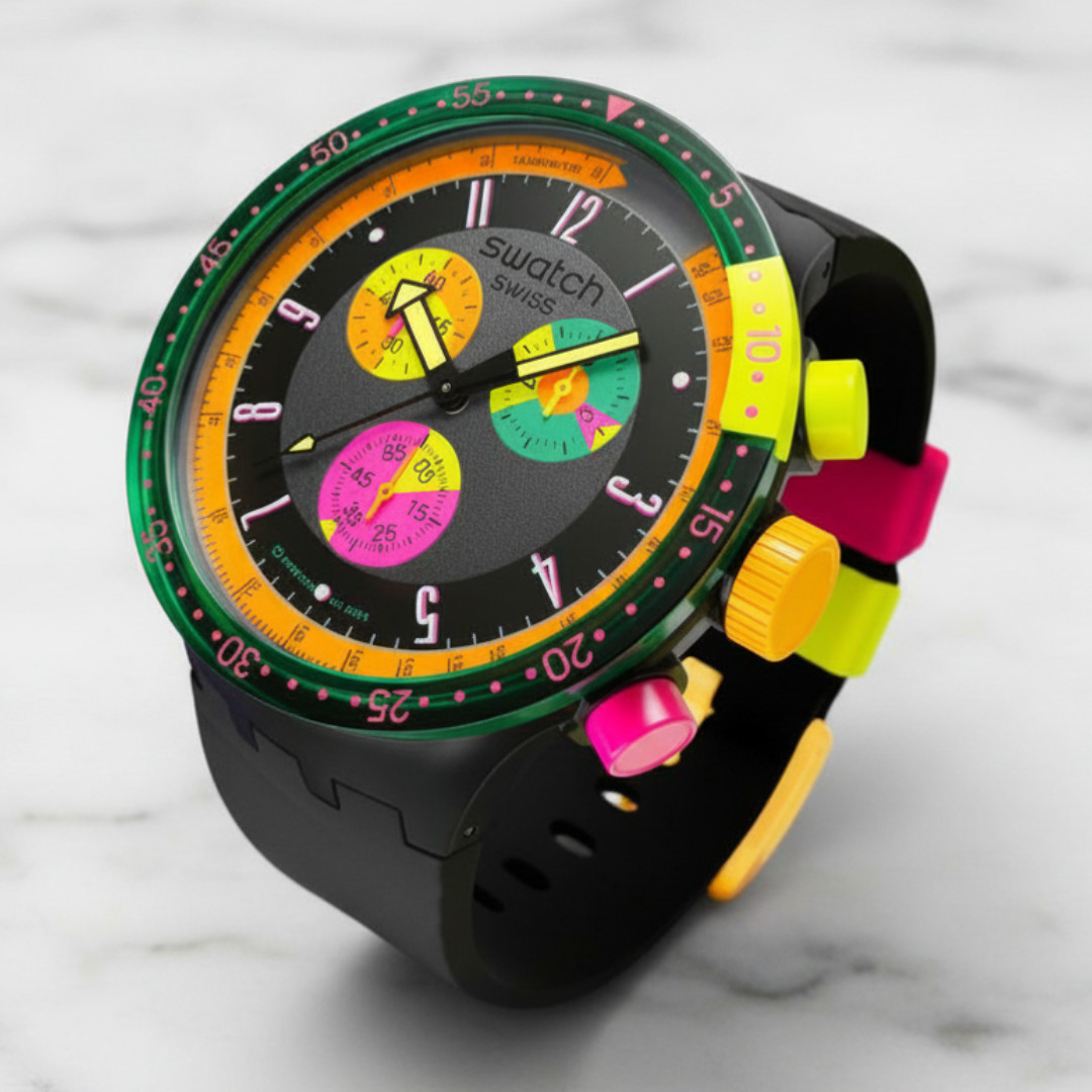 Swatch Big Bold Unisex Watch Casual Plastic Transparent Waterproof Neon Seppia