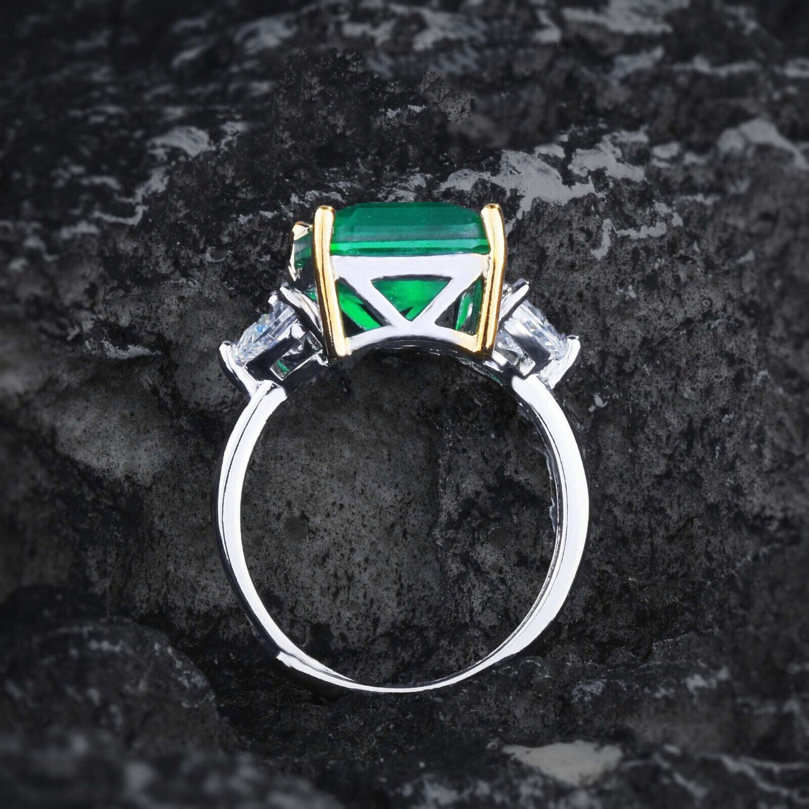 New 10mm Square Neon Green Citrine Topaz Gemstone Charm Women Silver Ring