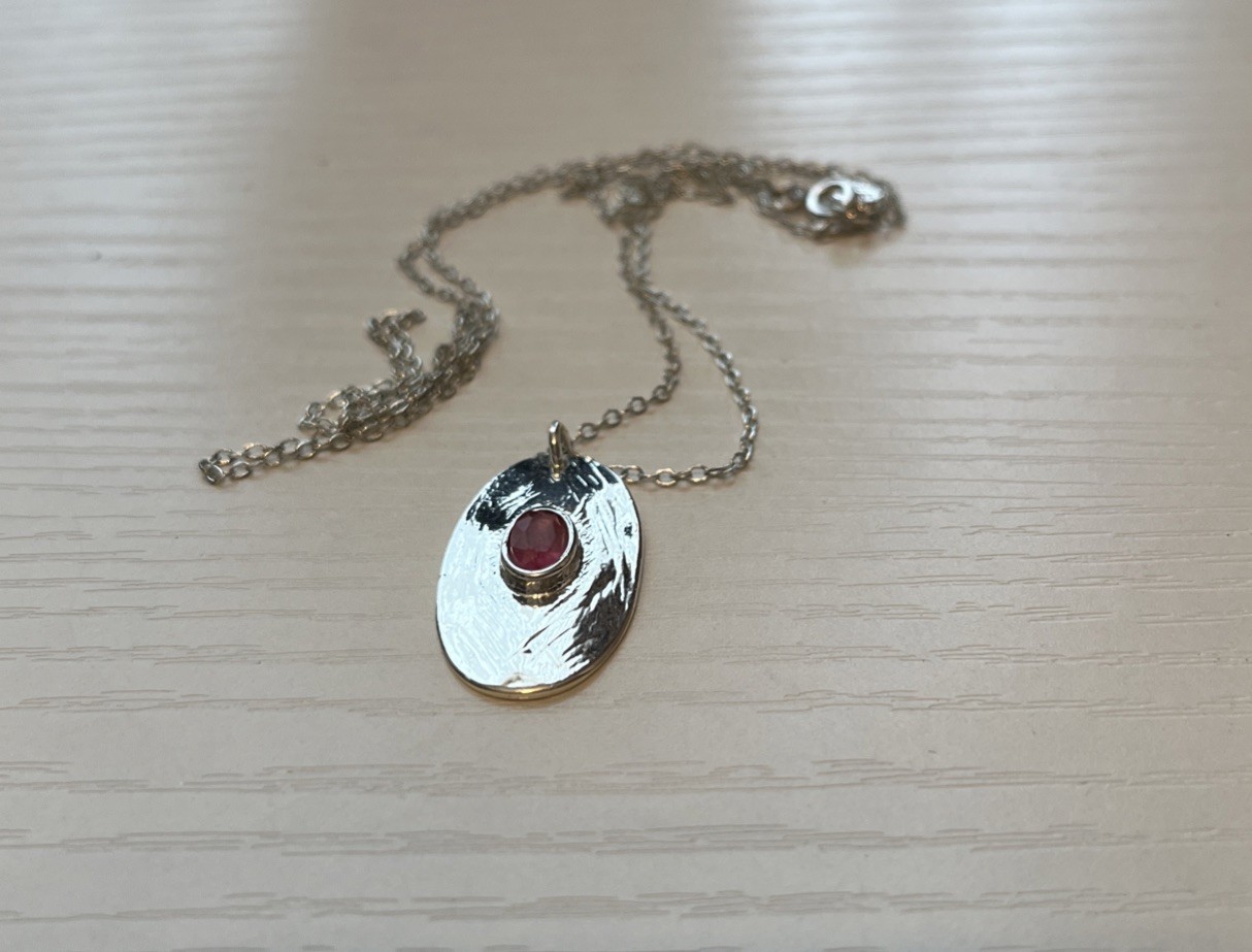 LUCKY TEAM Sterling Silver Organic Ruby Pendant Necklace French Boho Riviera 925