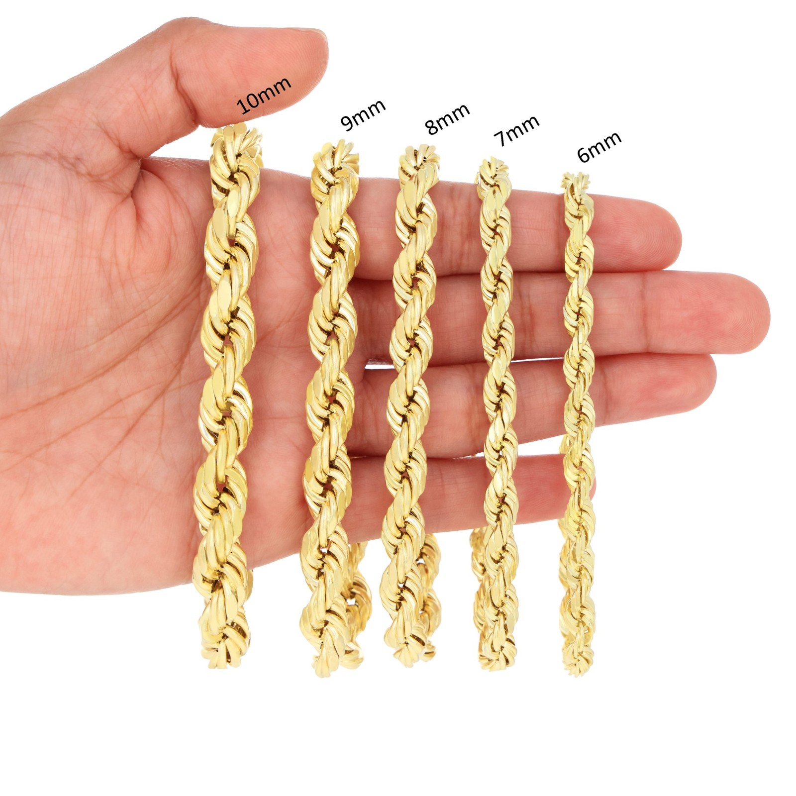 10K Yellow Gold 2mm-7mm D/C Rope Chain Bracelet Men Women 7″ 7.5″ 8″ 8.5″ 9″