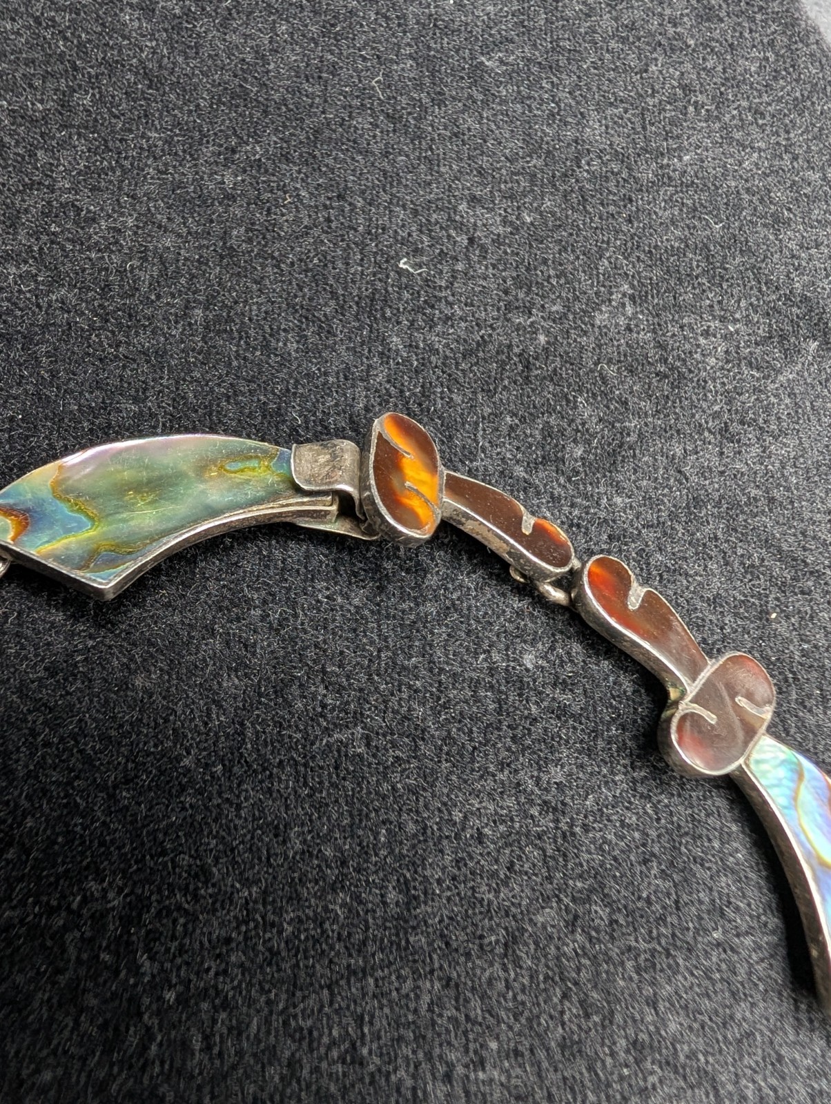 Vtg Statement Piece 925 Mexico Sheen Obsidian Tortoise & Abalone Shell