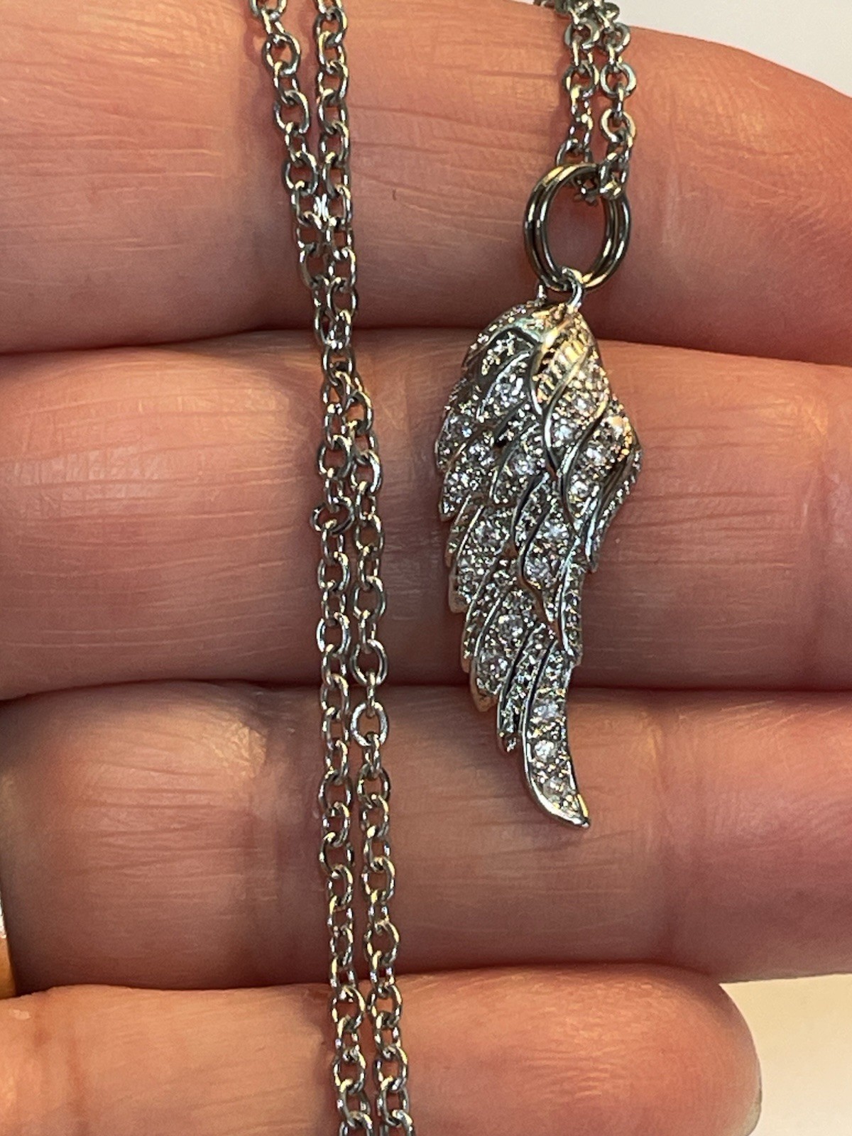 Angel Wing Silver Cubic 18” Stainless Necklace Religious Spiritual NEW