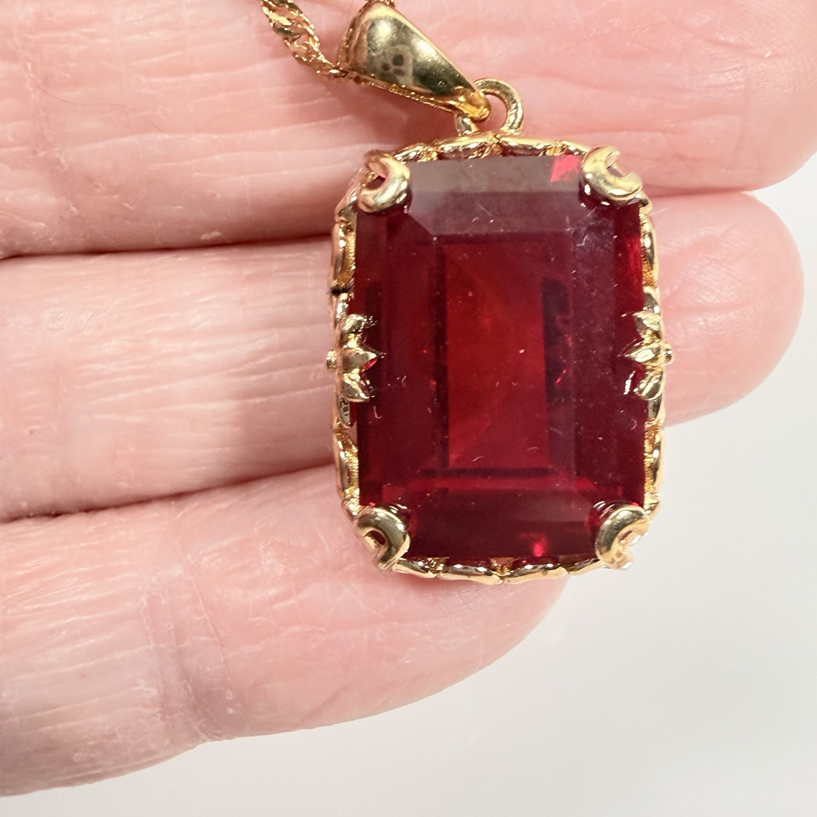 Ruby Necklace Lab Created Pendant 925 Gold Vermeil BBJ Bangkok Ratnaraj 18+2 In