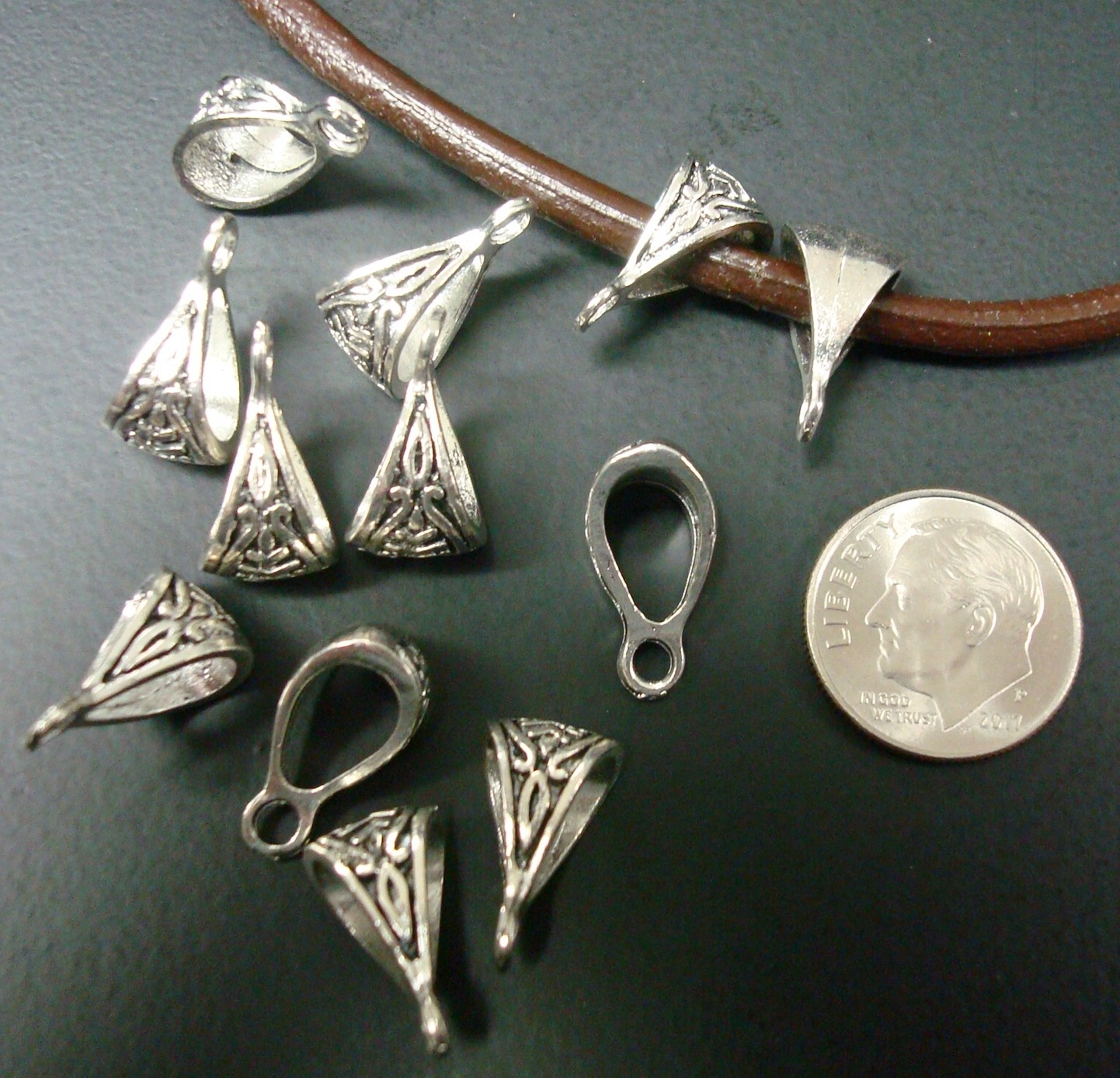 12 Large antique silver plated no lead zinc closed ring pendant bails PFB015