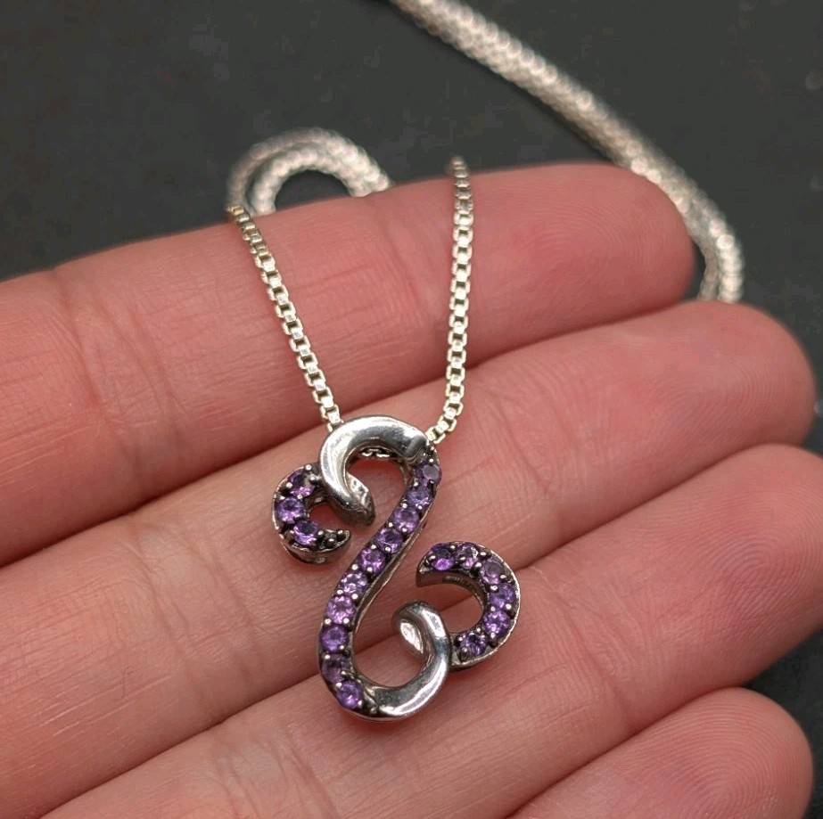 Sterling 925 JWBR Jane Seymour Open Hearts Amethyst Pendant 18″ Chain Necklace