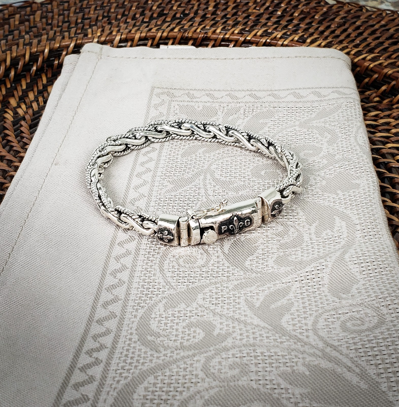 Vintage Phillip Gavriel PG Sterling Silver Woven Fleur-De-Lis ⚜ Bracelet RCI