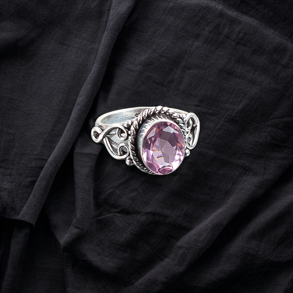 Pink Morganite Gemstone Oval 925 Sterling Silver Handmade Jewelry Ring Gift For