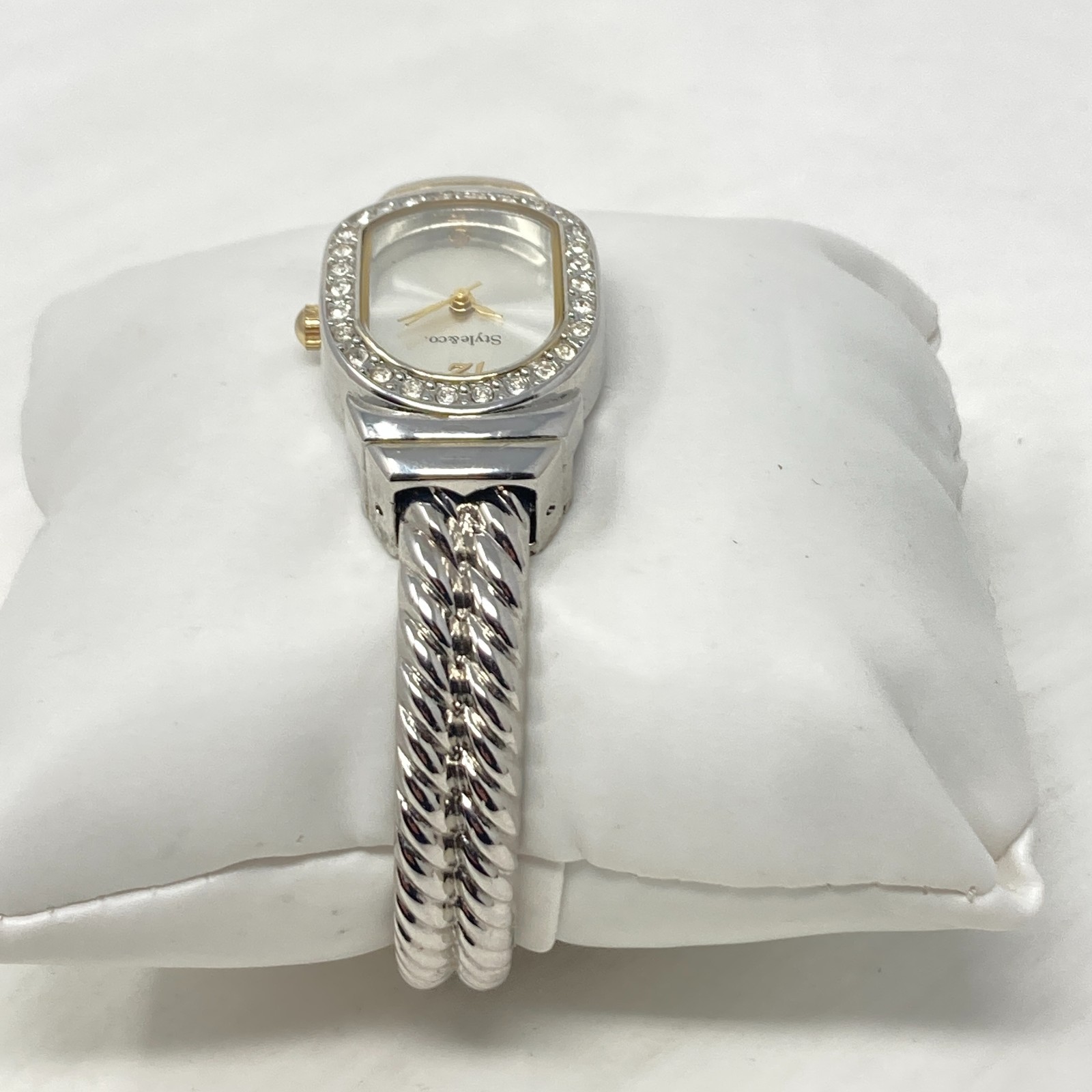 Style & Co Women Watch Silver Gold Tone Crystals Twisted Cable Cuff New Battery