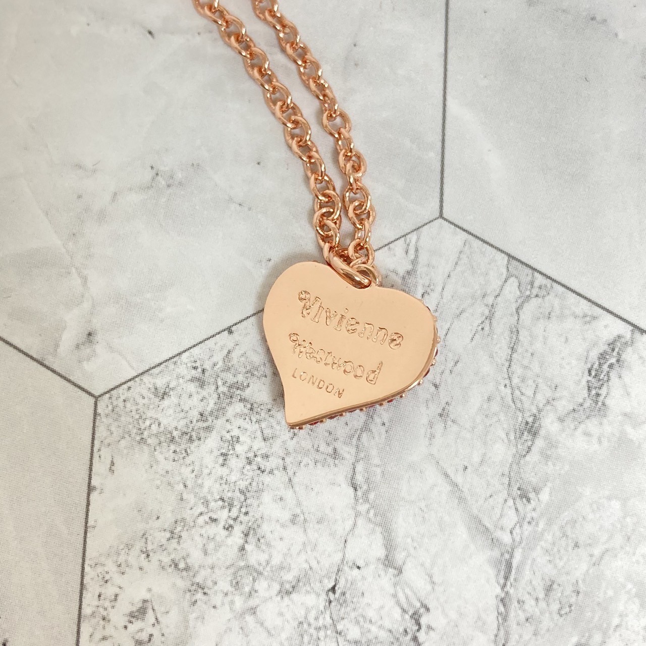 Vivienne Westwood Necklace PETRA Heart Red Rose Pink Gold w/Pouch NO BOX