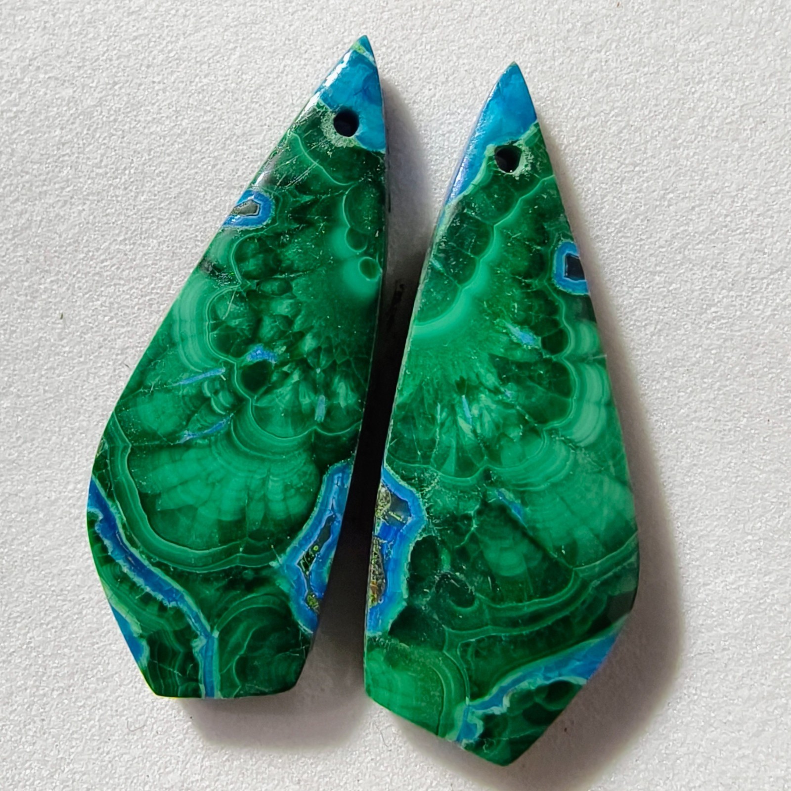 34 Cts Natural Chrysocolla Malachite Drilled Pair Cabochon Gemstone 31.8X12.1 MM
