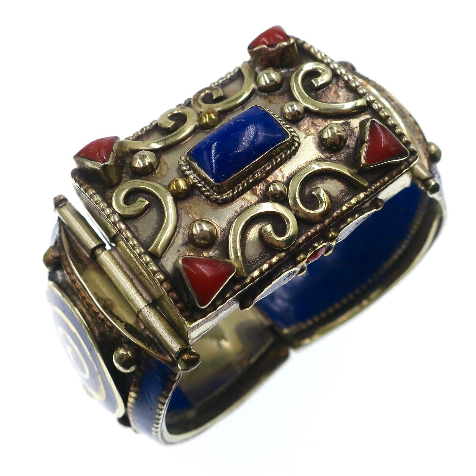 Vintage Chinese Export Sterling Silver and Cloisonne Bangle Bracelet 6-3/4 inche