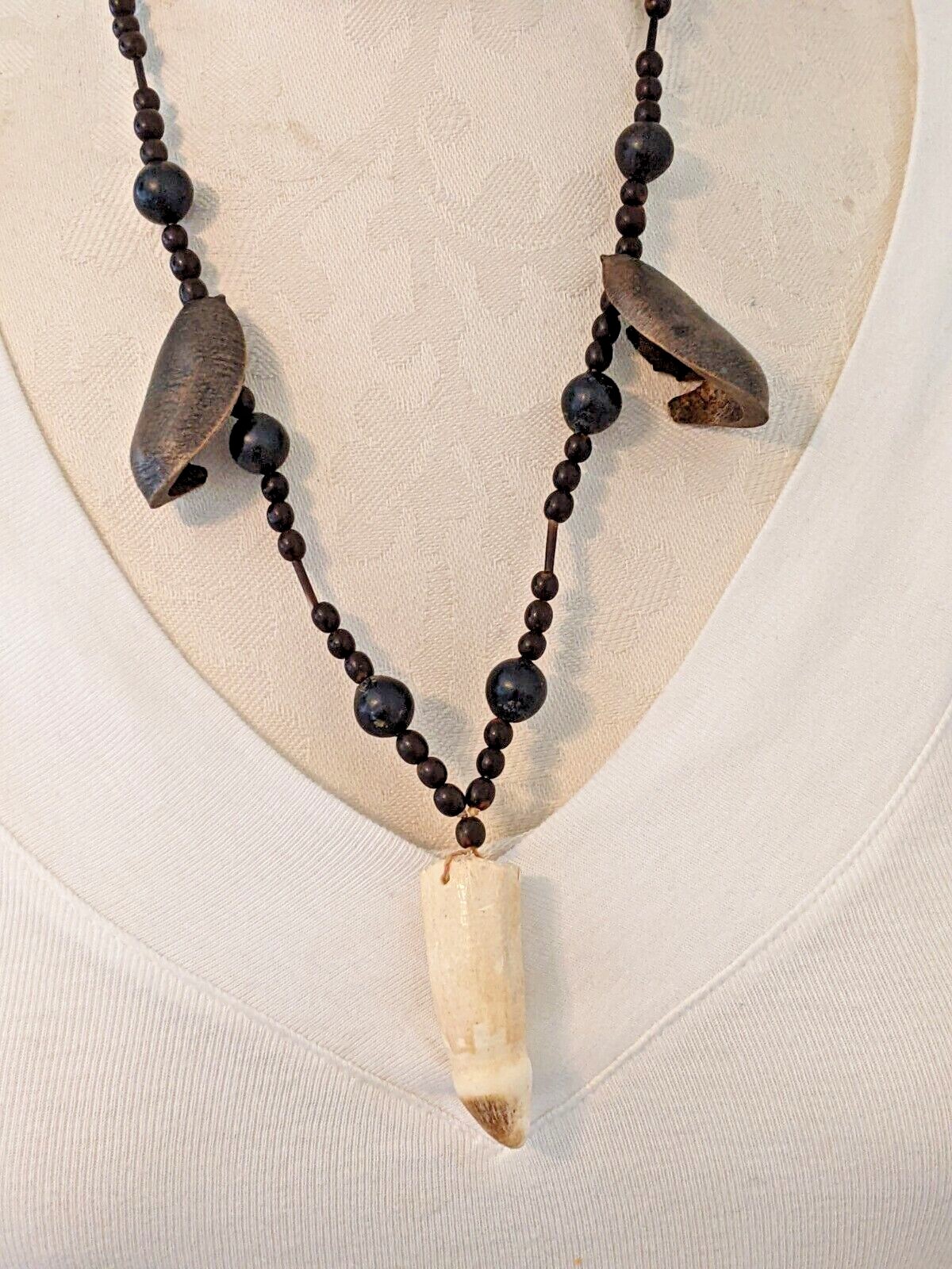 3 Vtg South American Tribal Necklaces Penis Bone Jaw Bone, Seeds, Bamboo, Nuts