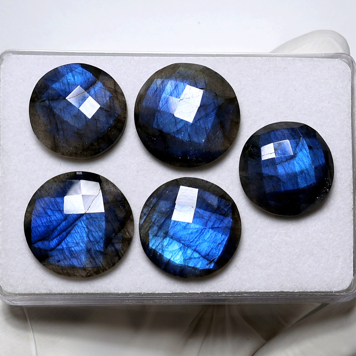 Blue Fire 5 PC Natural Labradorite Hi-Grade 21-24mm Round Faceted Cut Gemstones