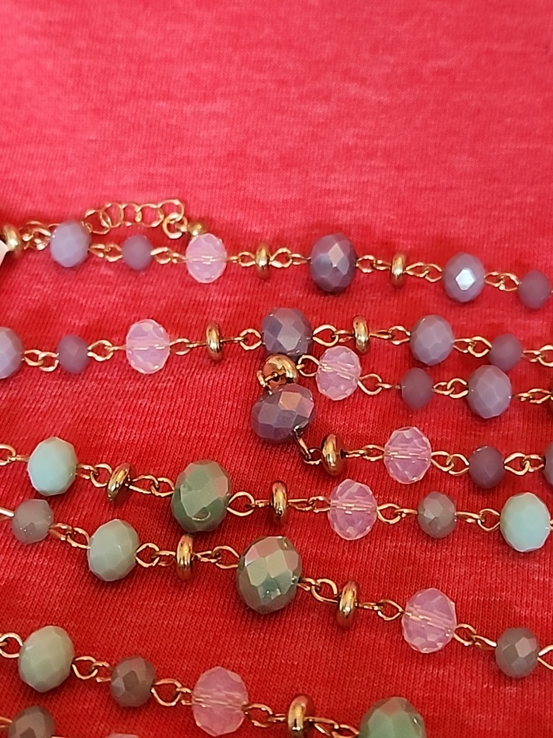 2 Ashley Cooper ~28″ Gold Tone Multi-Color Beaded Necklace w/ 3″ Ext Lavendar