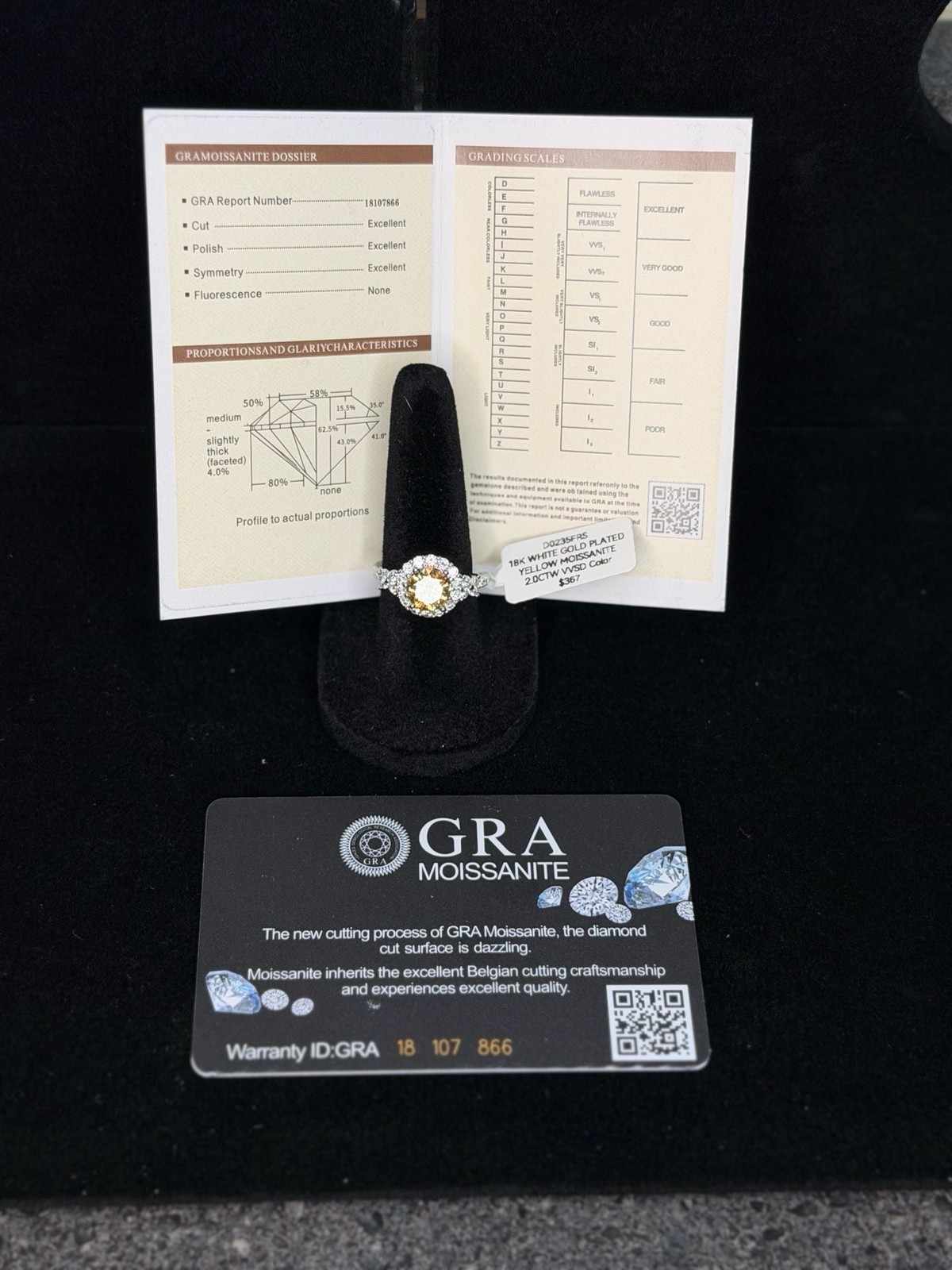 18K White Gold Plated 2.0ctw Yellow Moissanite Halo