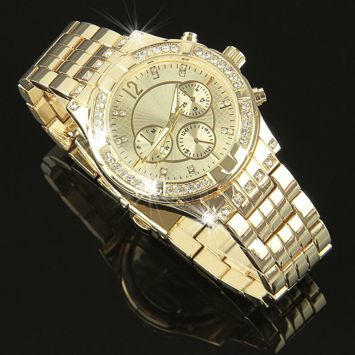 Damenuhr Gold Strass Kristallen Damen Armbanduhr Watch UVP: 120€ U1225L
