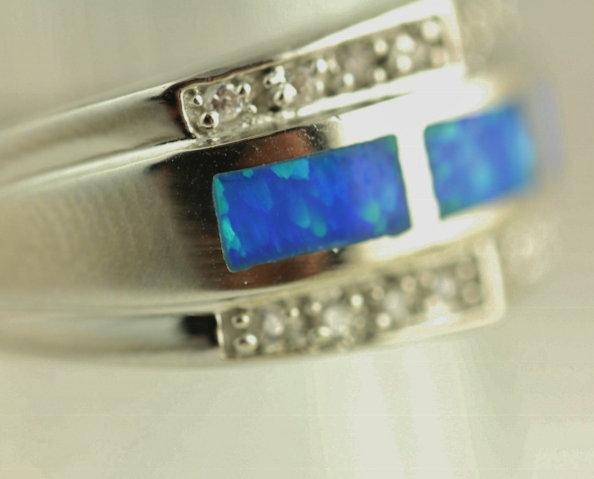 NEW Sterling Silver BLUE FIRE OPAL & CZ RING BRILLIANT -SZ(5.5) 6 GR S6655
