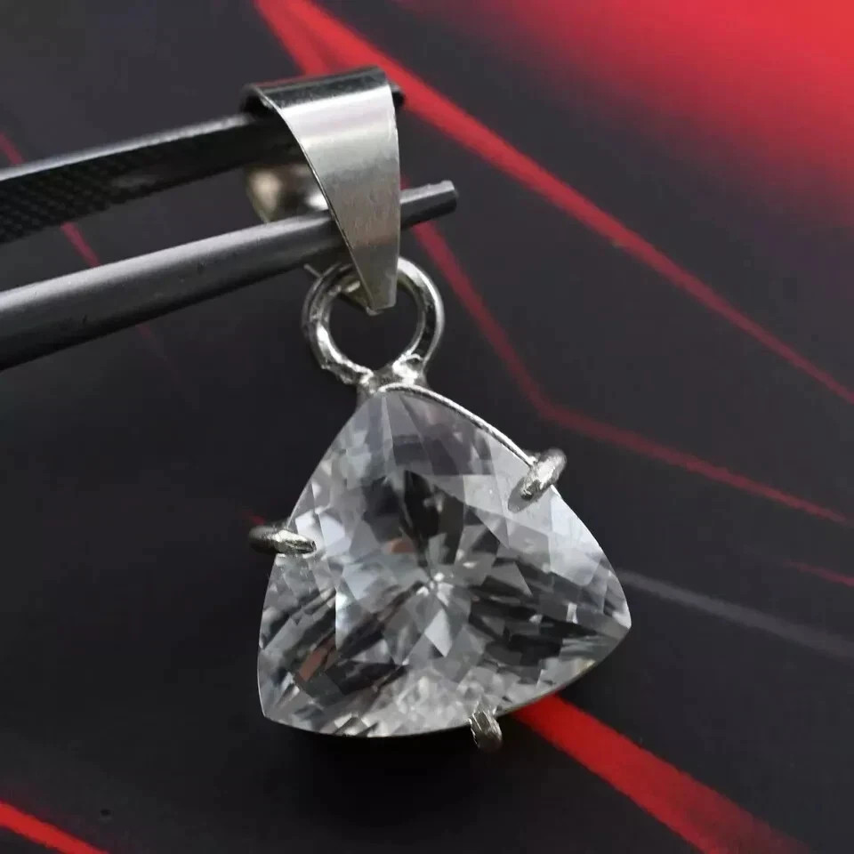 Natural Trillion Cut White Sapphire 24.90 Ct Solid Silver Pendant Loose Gemstone