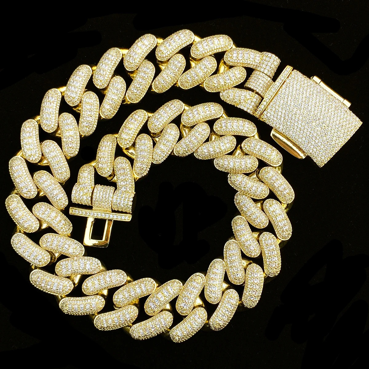 5AAA+ CZ Ice Out Hop Hip Bling Miami Cuban Chain 14k Real Gold Plated 32MM