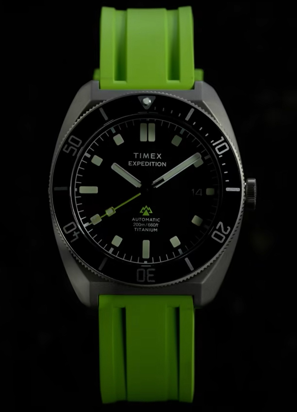 TIMEX Expedition® Pioneer Titanium Automatic 41mm HNBR Lime Green Rubber Strap