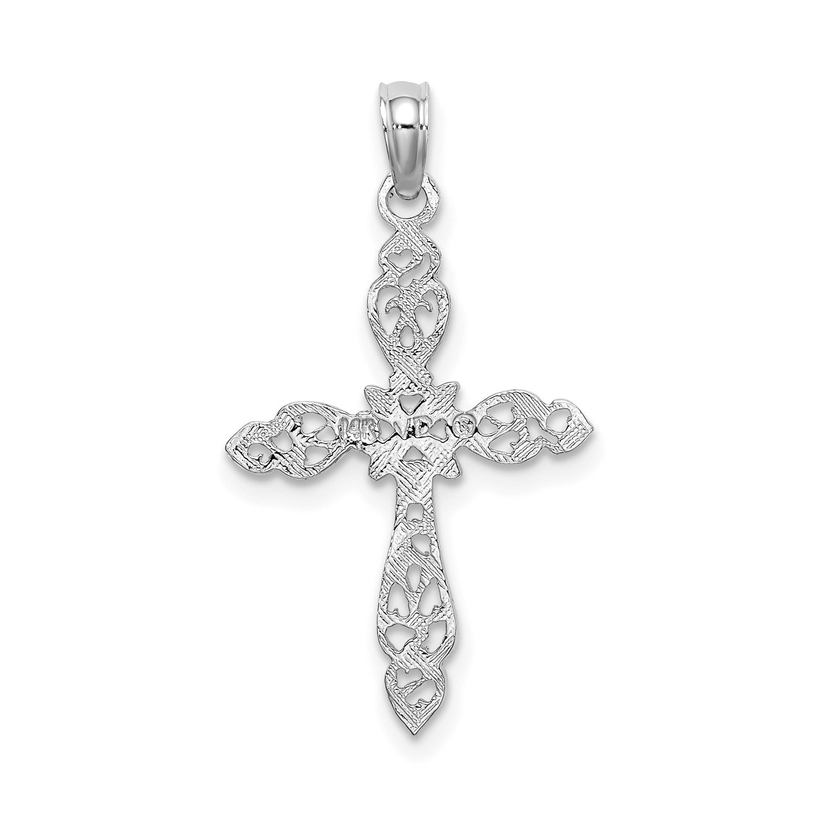 14k White Gold Cross Pendant Necklace Vintage Filigree Floral for Men Women