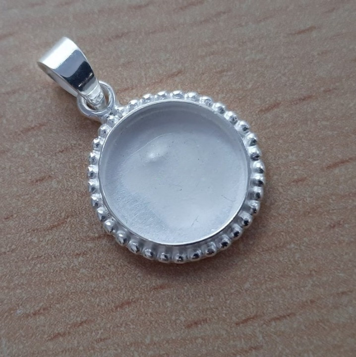 925 Sterling Silver Beaded Cabochon Pendant Blank DIY Jewelry Making Setting