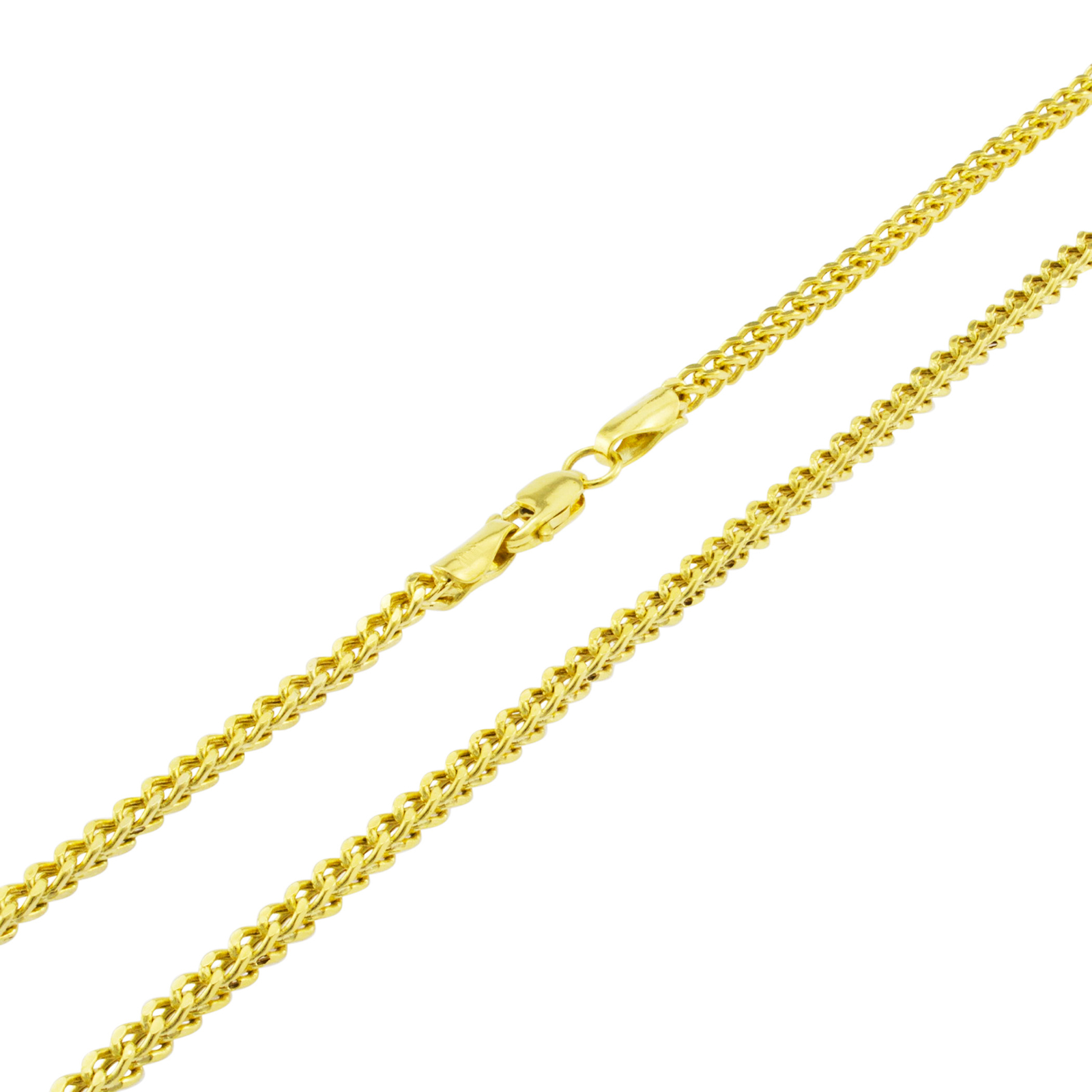 10K Yellow Gold 2.5mm Franco Box Wheat Foxtail Chain Necklace Mens Women 16″-30″