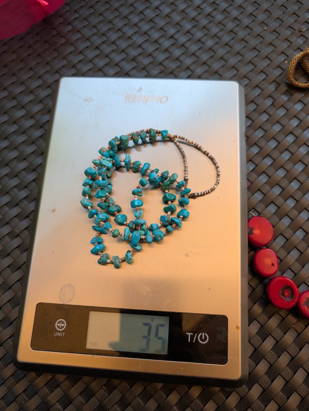 Vintage Kingman Turquoise Olive Shell Heishi Necklace 29″ Southwestern 35g