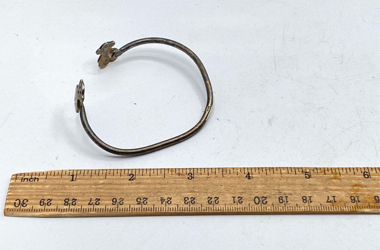 Sterling Silver 925 Two-Tone Teddy Bear Open Cuff Bracelet 6.5″ 15.7g
