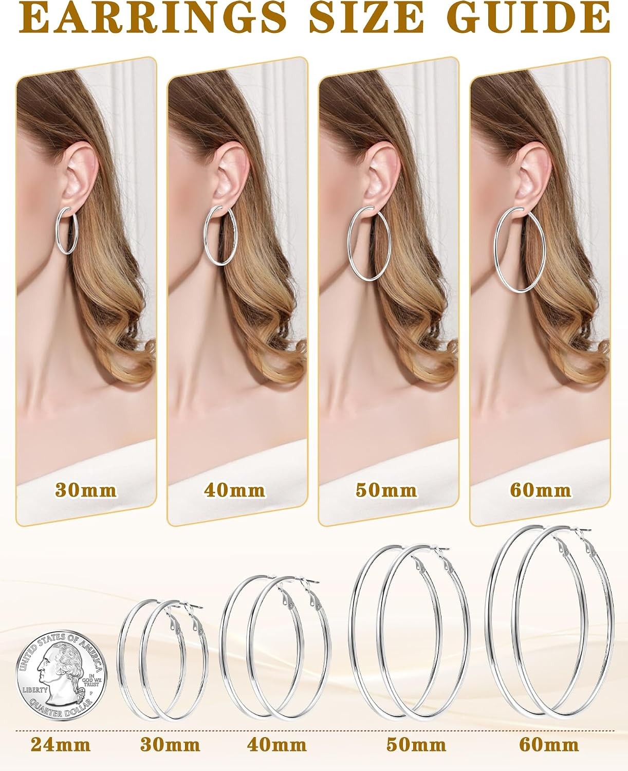4 Pairs Sliver Hoop Earrings for Women Hypoallergenic Surgic Steel 30/40/50/60Mm