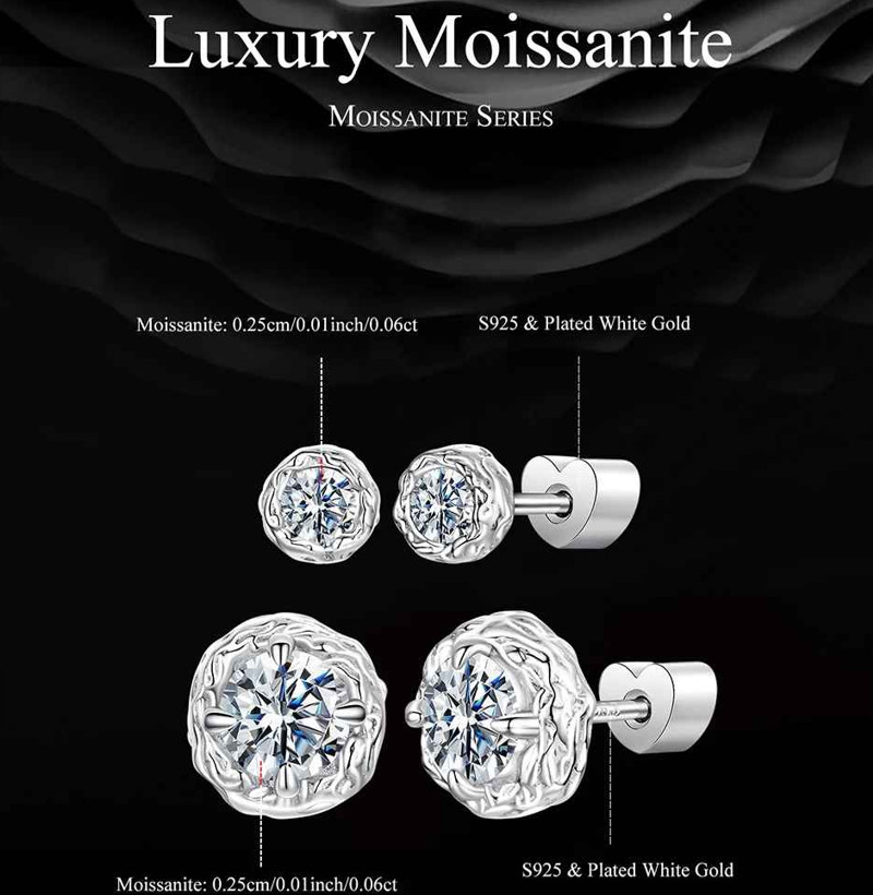 A House Of Jewelry D VVS1 Moissanite Crystal Sugar Stud Earrings 925 Silver GRA