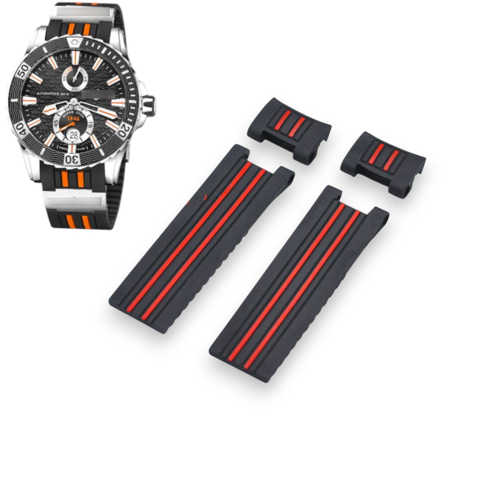 22mm Black Rubber Strap For Ulysse Nardin Maxi Marine Diver 263-10